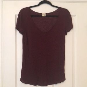 Wine-Colored V Neck Tee